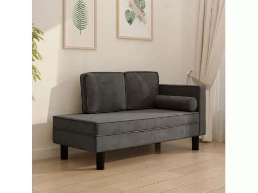 Kauf Unique Chaiselongue mit Kissen und Nackenrolle Dunkelgrau Samt