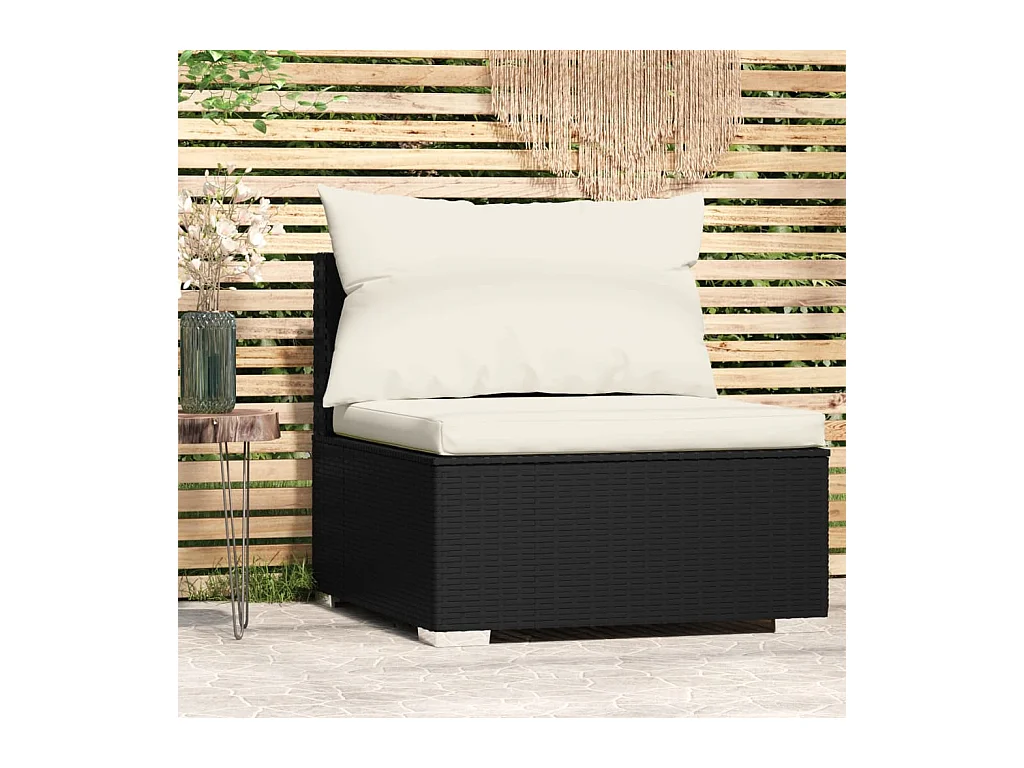 Garten-Mittelsofa mit Kissen Schwarz Poly Rattan