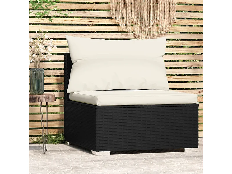 Garten-Mittelsofa mit Kissen Schwarz Poly Rattan