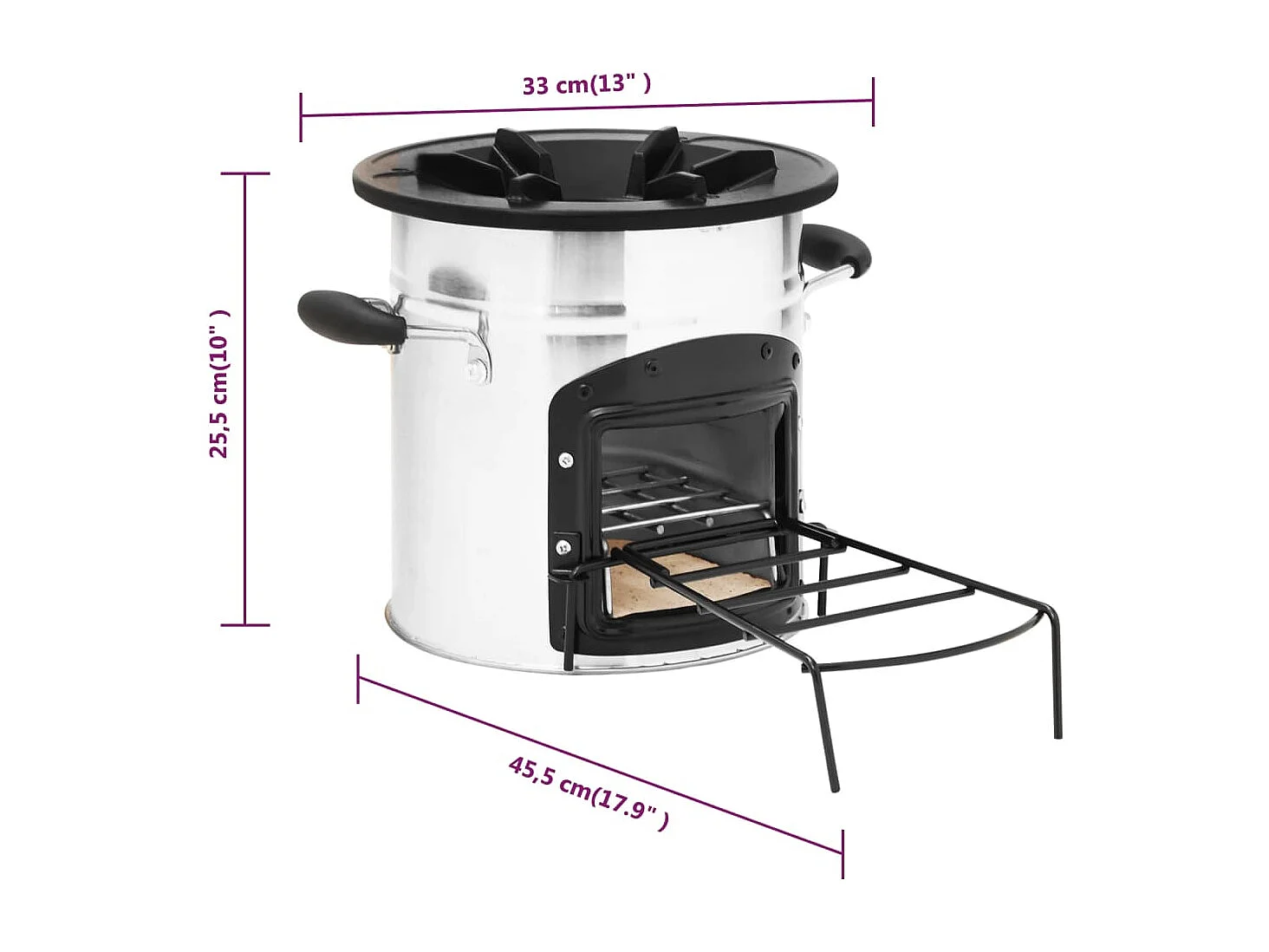 Camping houtkachel 45,5x33x25,5 cm roestvrij staal zilverkleur