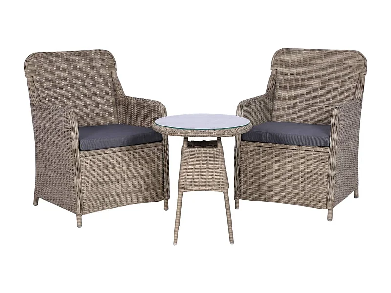 3-tlg. Bistro-Set mit Kissen Poly Rattan Braun