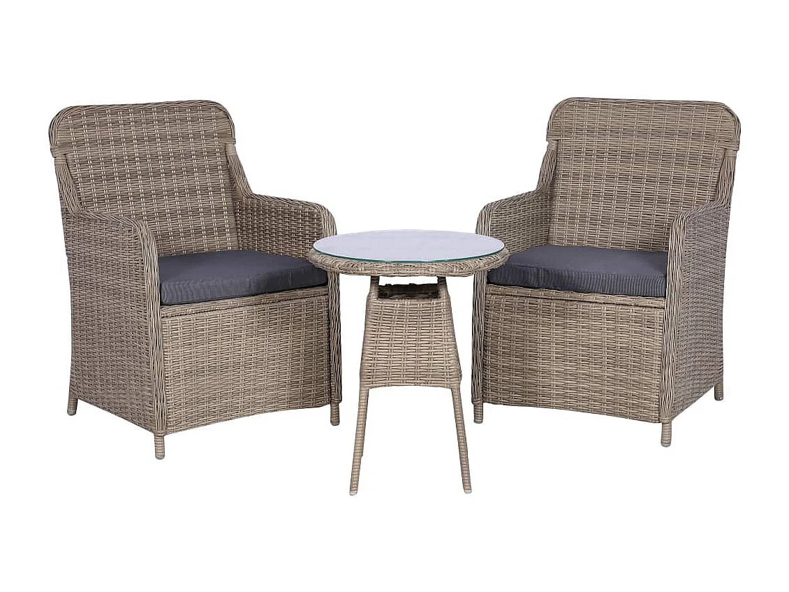 3-tlg. Bistro-Set mit Kissen Poly Rattan Braun
