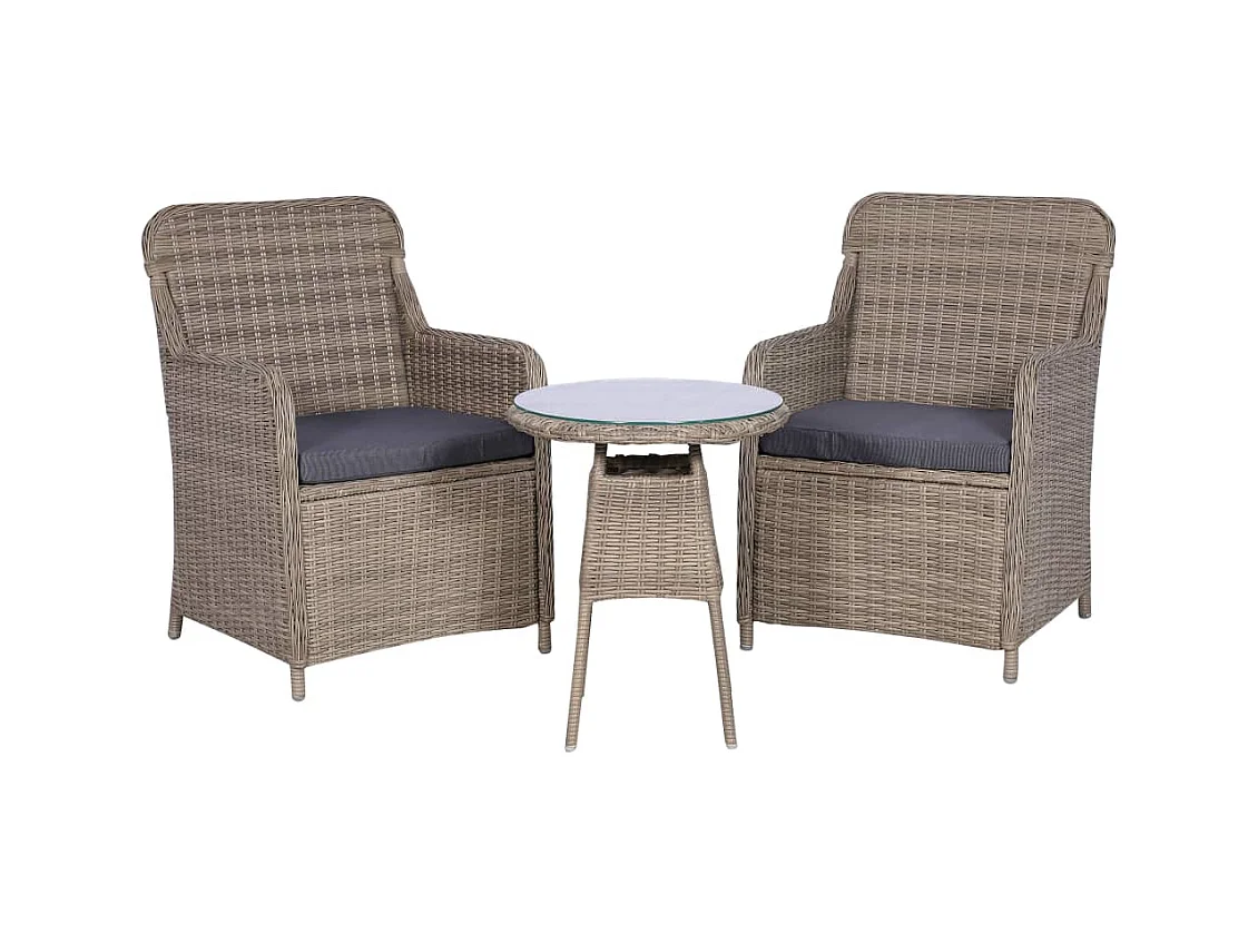 Ensemble de bistro 3 pcs avec coussins Résine tressée Marron