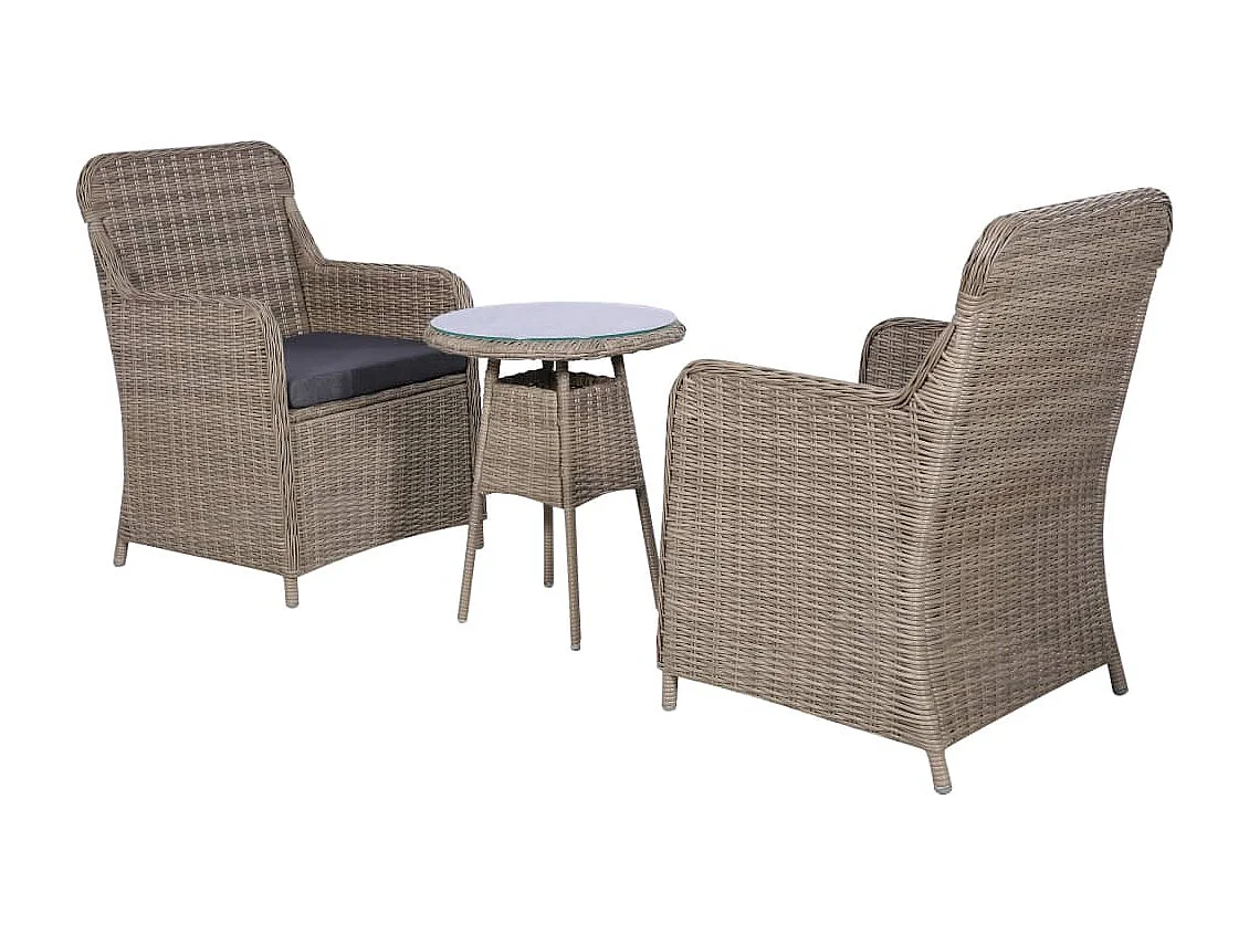 Set da Bistro 3 pz con Cuscini in Polyrattan Marrone