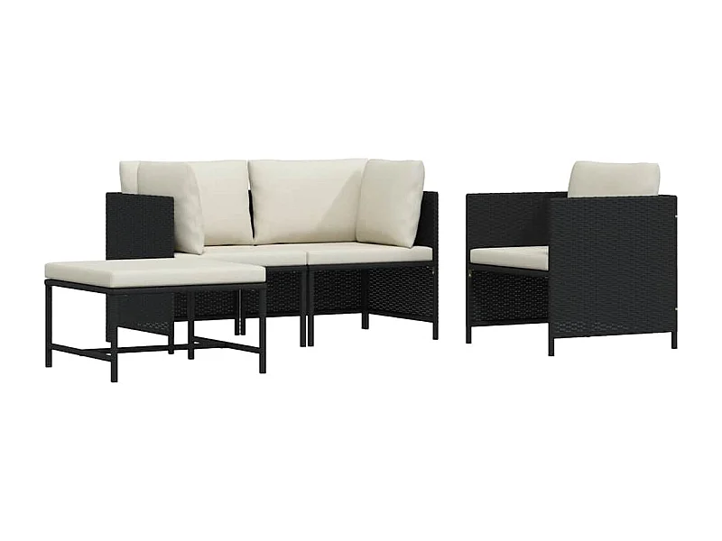 4-tlg. Garten-Sofagarnitur mit Auflagen Schwarz Poly Rattan