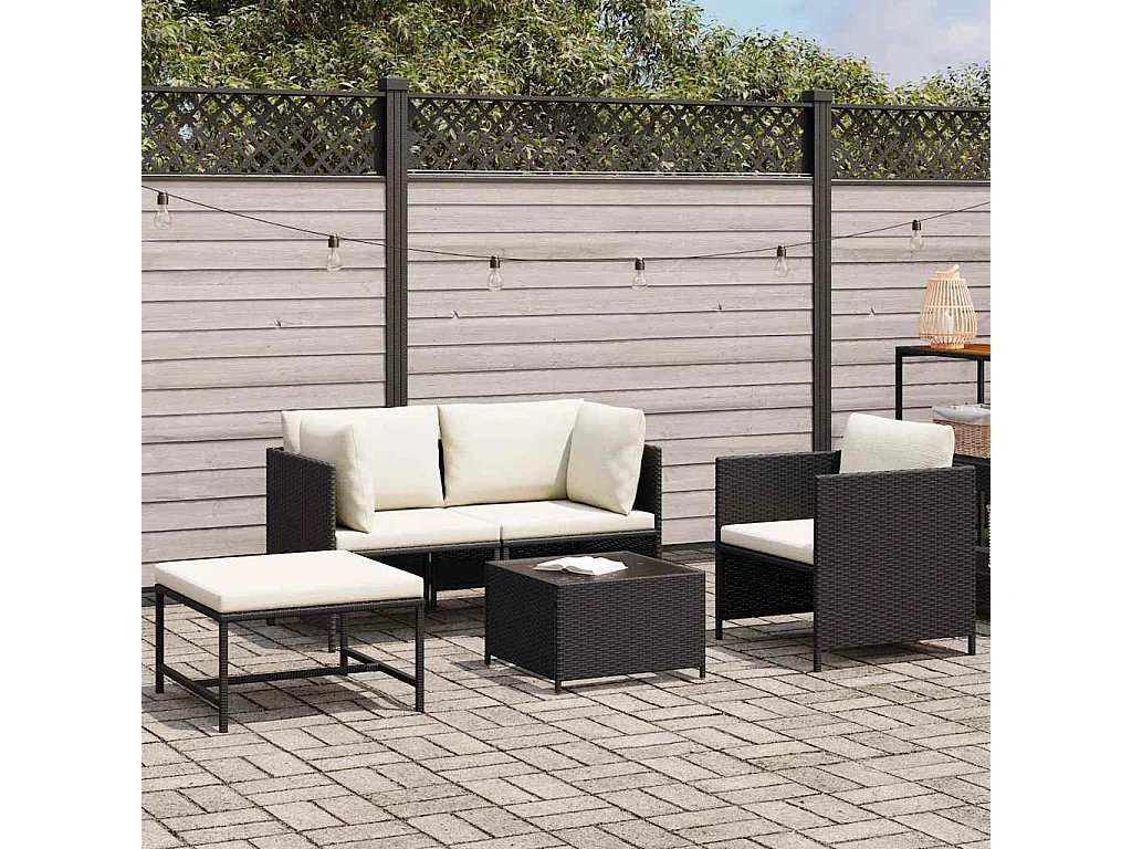 Canapés de jardin 4 pcs avec coussins Noir Résine tressée