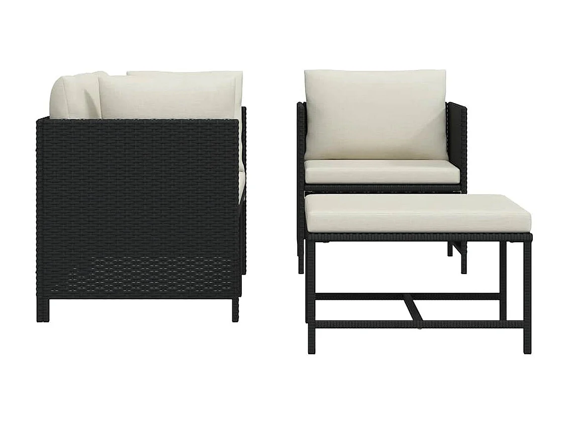 Canapés de jardin 4 pcs avec coussins Noir Résine tressée