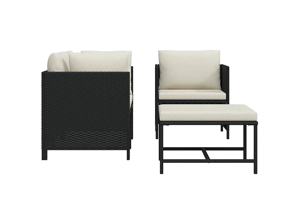 Canapés de jardin 4 pcs avec coussins Noir Résine tressée