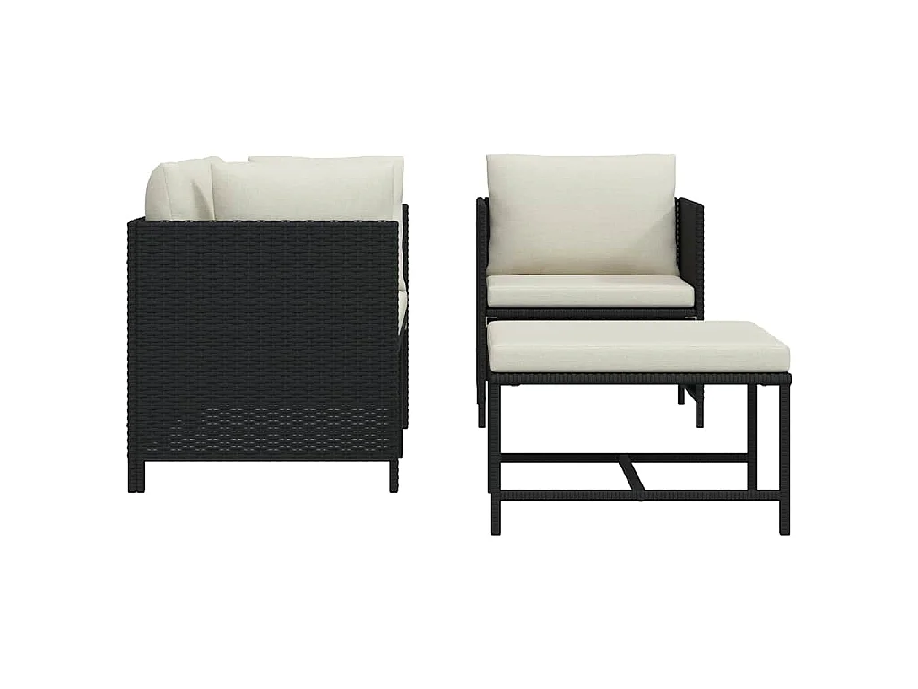 Canapés de jardin 4 pcs avec coussins Noir Résine tressée