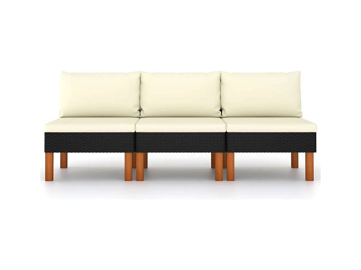 Mittelsofas 3 Stk. Poly Rattan und Eukalyptus Massivholz