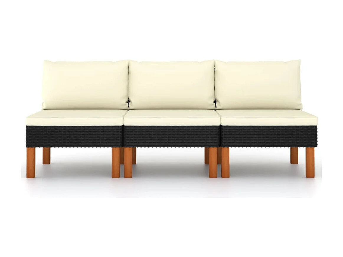 Mittelsofas 3 Stk. Poly Rattan und Eukalyptus Massivholz