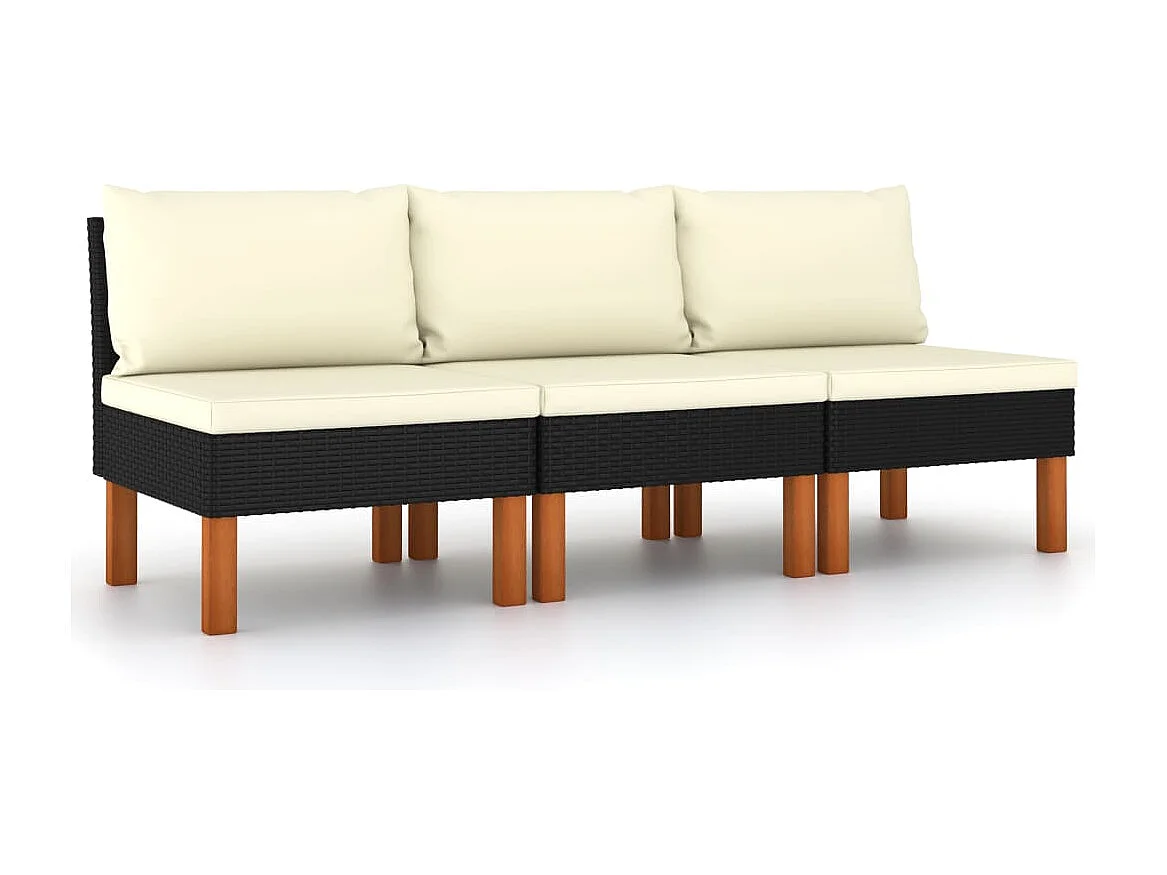Mittelsofas 3 Stk. Poly Rattan und Eukalyptus Massivholz