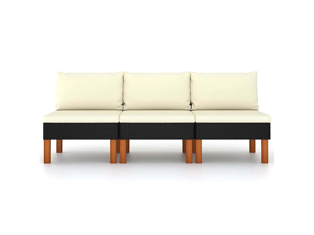 Mittelsofas 3 Stk. Poly Rattan und Eukalyptus Massivholz
