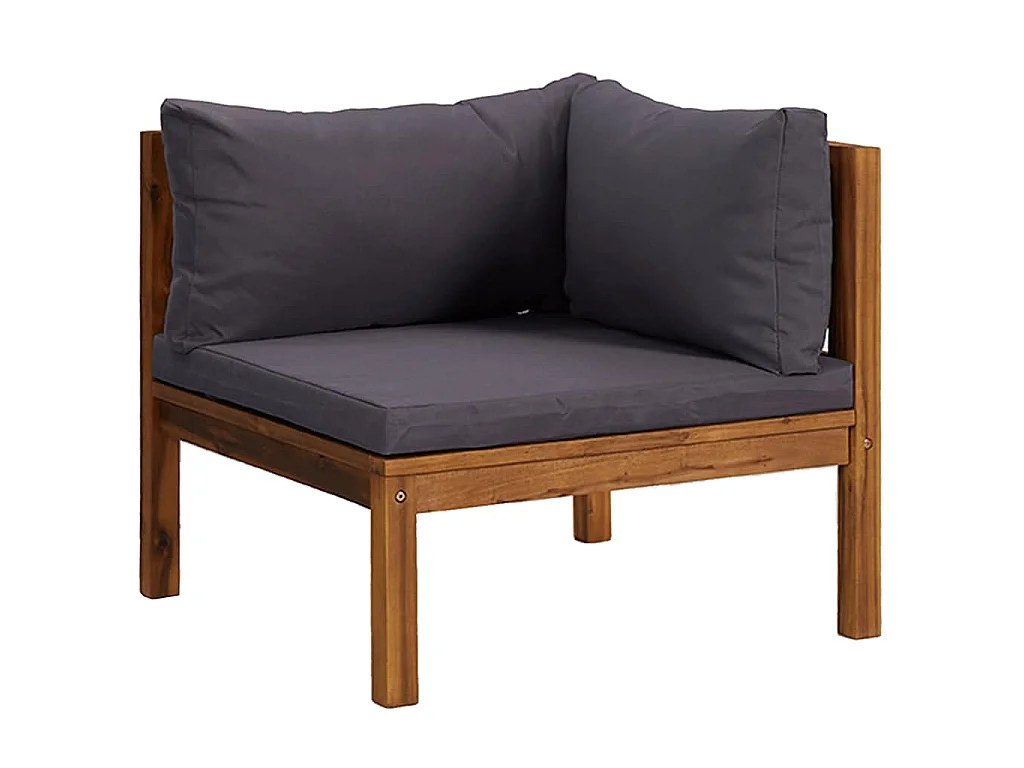 Canapé d'angle sectionnel et coussins gris foncé Bois d'acacia