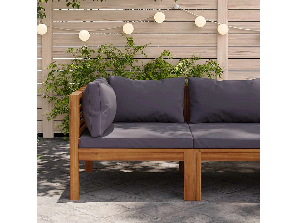 Canapé d'angle sectionnel et coussins gris foncé Bois d'acacia