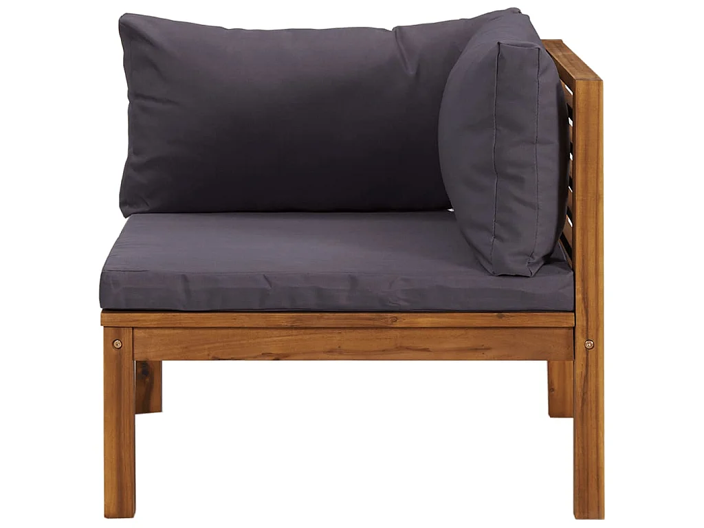 Canapé d'angle sectionnel et coussins gris foncé Bois d'acacia