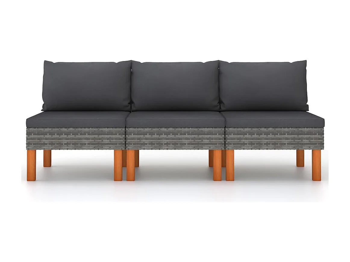 Middenbanken 3 st poly rattan en massief eucalyptushout