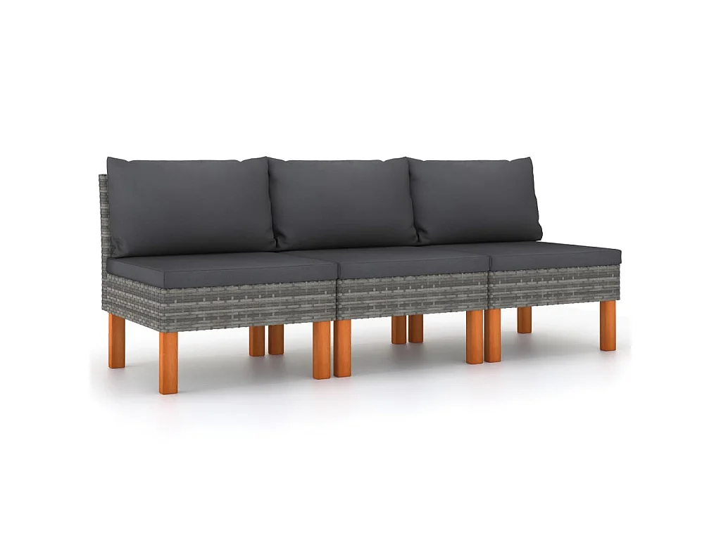 Mittelsofas 3 Stk. Poly Rattan und Eukalyptus Massivholz