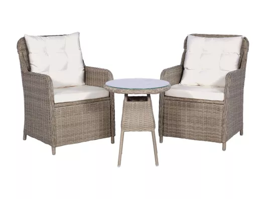 Kauf Unique 3-tlg. Bistro-Set mit Auflagen und Kissen Poly Rattan Braun