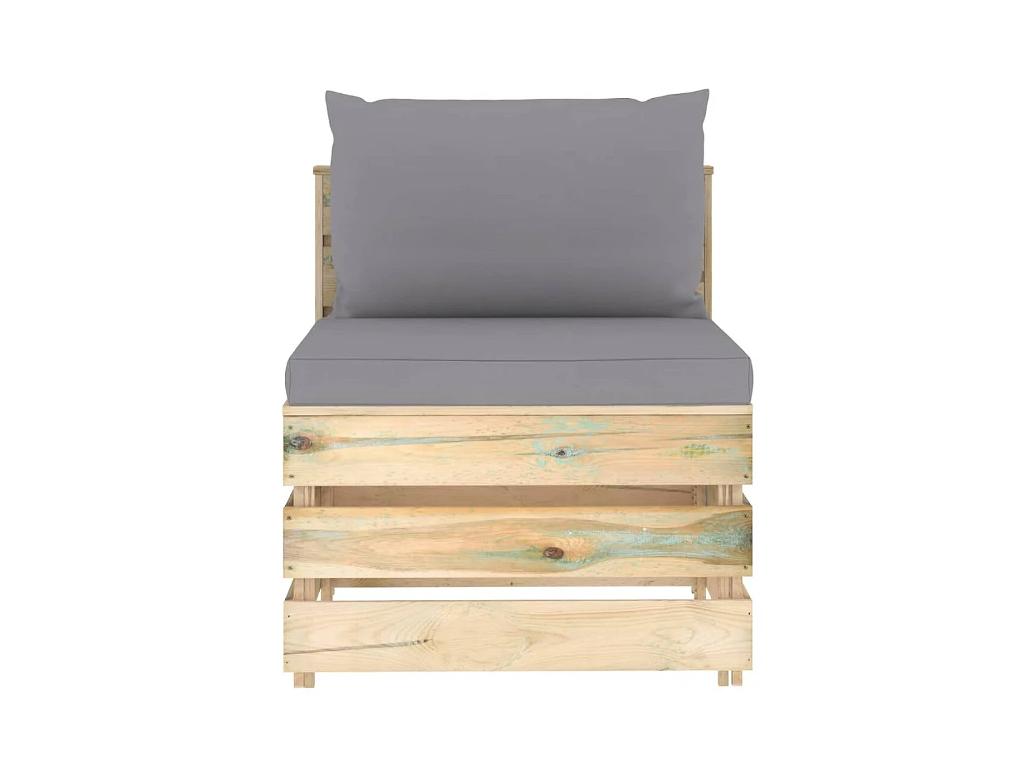 Middenbank sectioneel met kussens groen geïmpregneerd hout