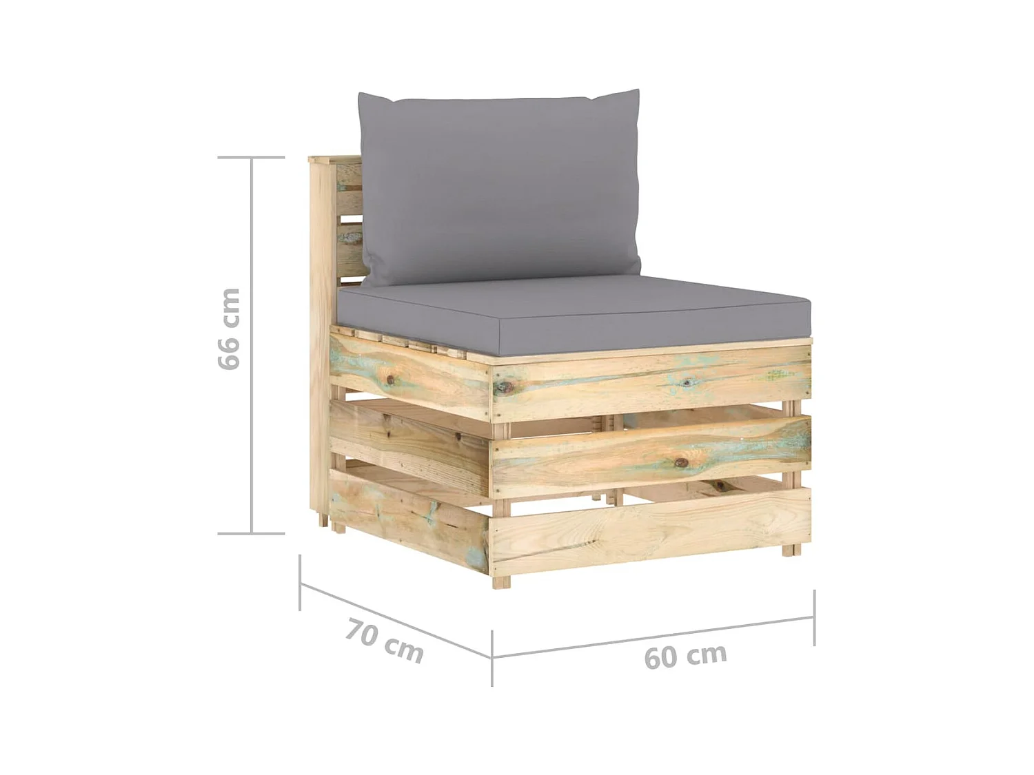 Middenbank sectioneel met kussens groen geïmpregneerd hout