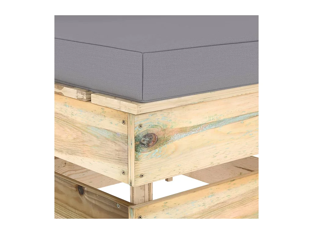 Middenbank sectioneel met kussens groen geïmpregneerd hout