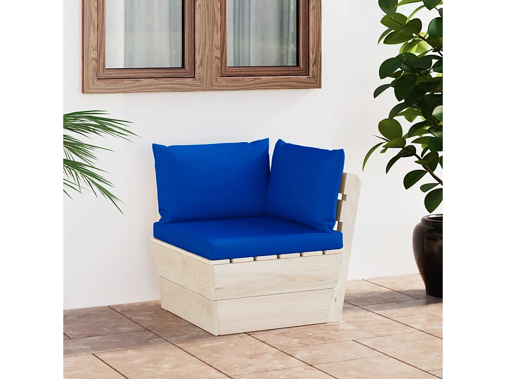 Divano Angolare da Giardino su Pallet e Cuscini Legno di Abete