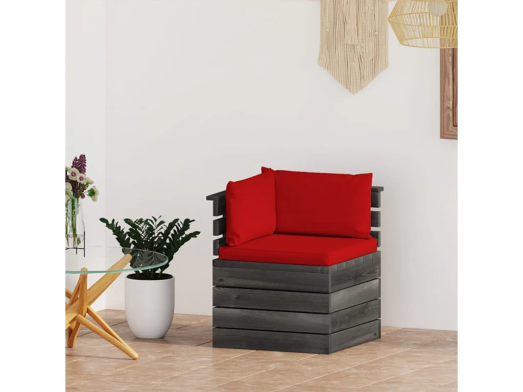 Sofá de canto em paletes p/ jardim com almofadões pinho