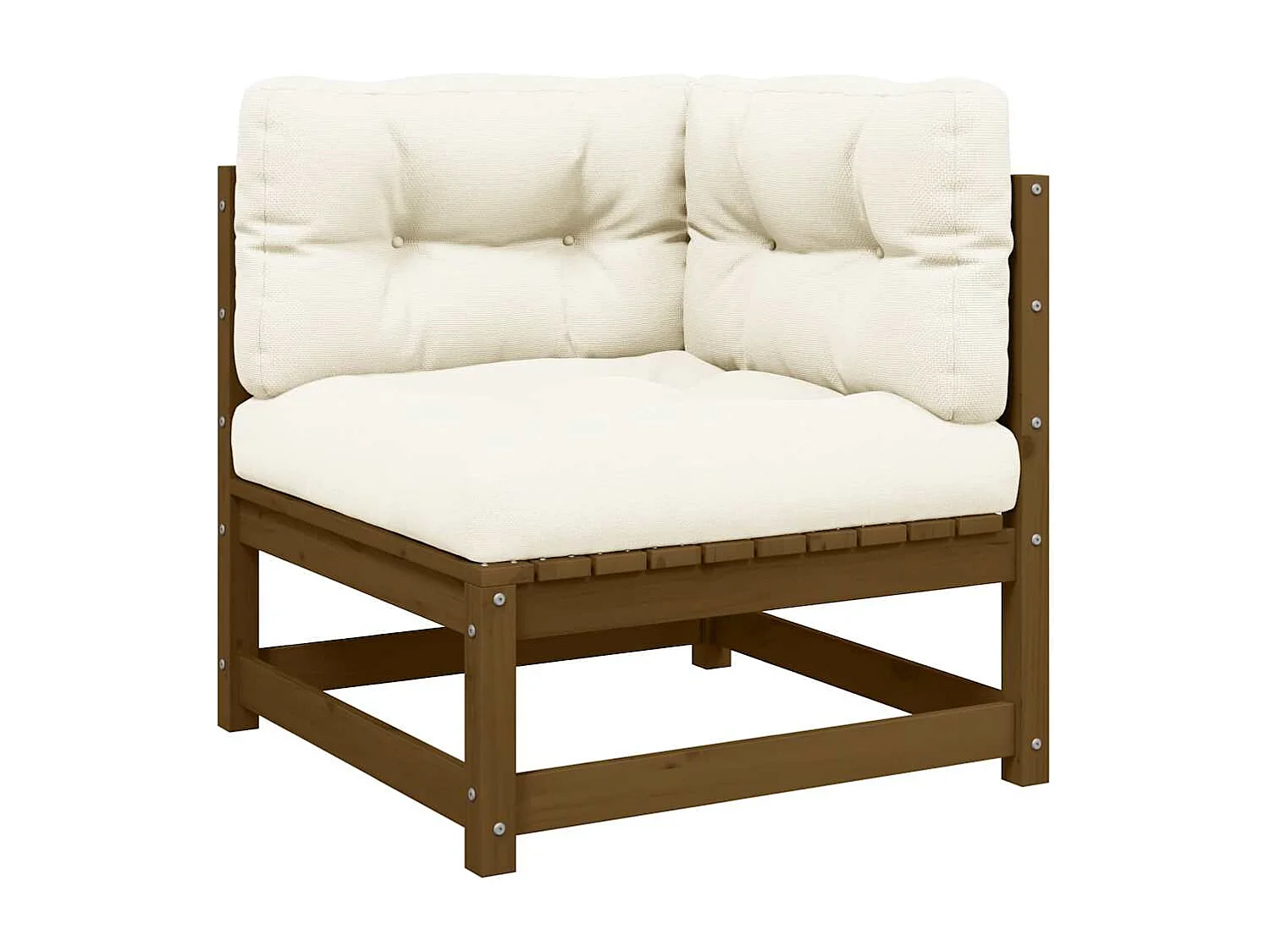 Sofá de esquina de jardín y cojines madera madera pino crema