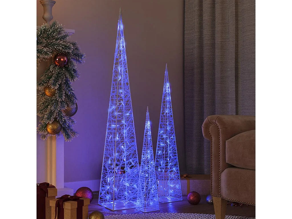 Lichtkegelset decoratief LED 60/90/120 cm acryl blauw