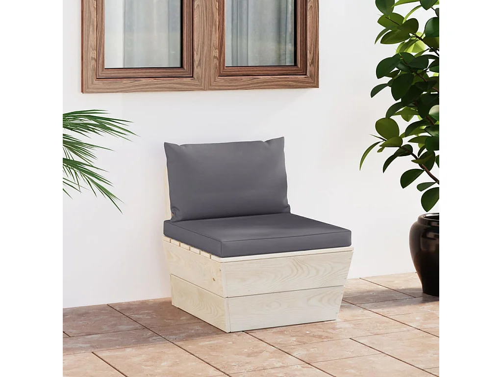 Divano Centrale da Giardino su Pallet e Cuscini Legno di Abete