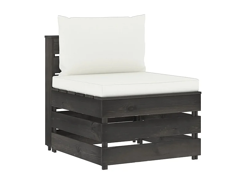 Modulares Mittelsofa mit Kissen Grau Imprägniertes Holz