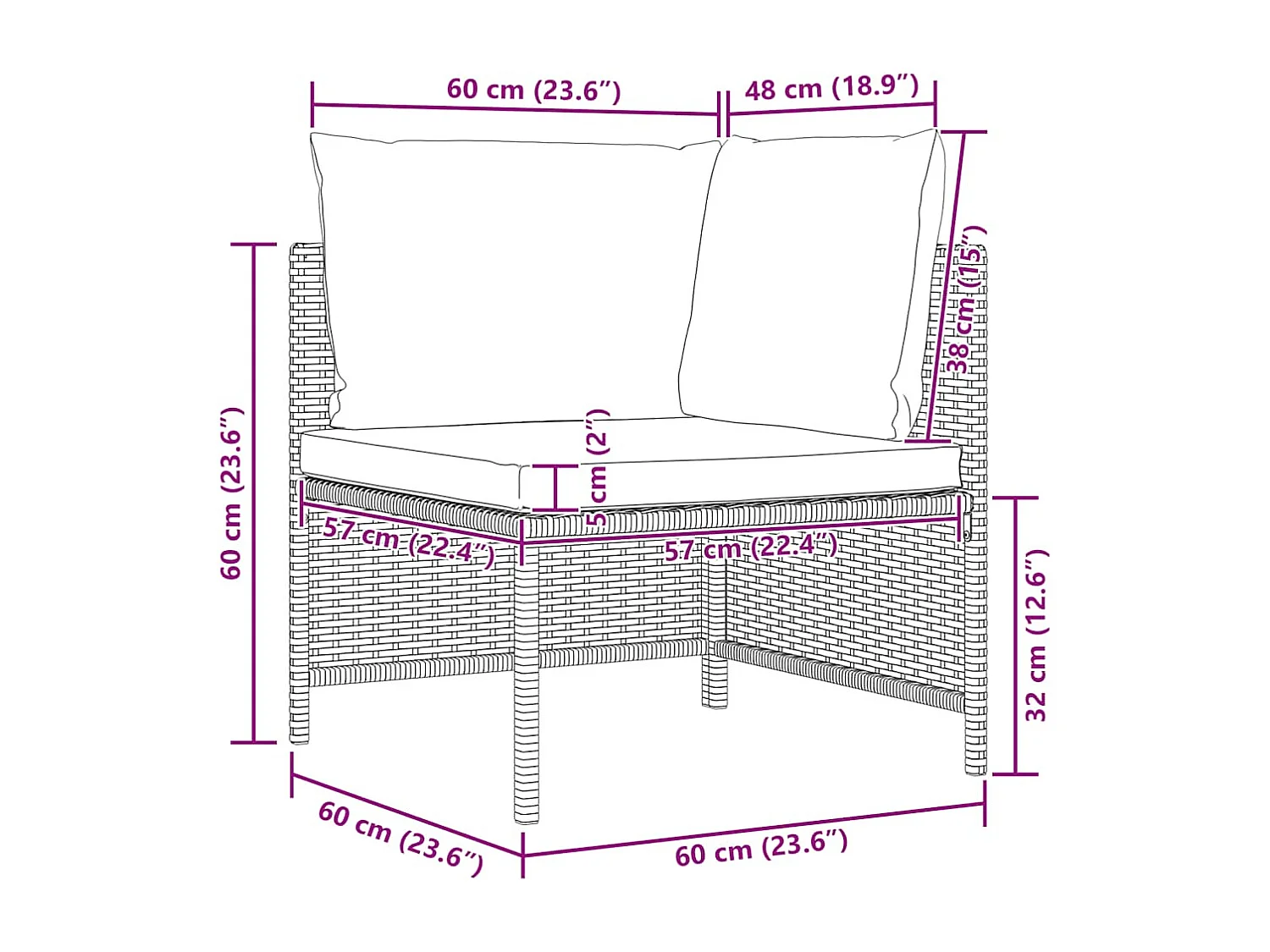 Canapé d'angle sectionnel avec coussins Gris Résine tressée