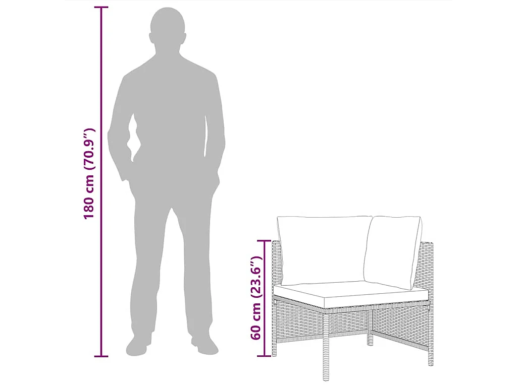 Canapé d'angle sectionnel avec coussins Gris Résine tressée