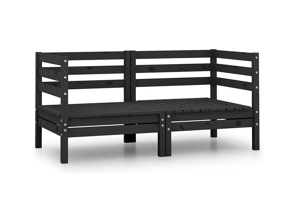 Canapés d'angle de jardin 2 pcs noir bois de pin massif