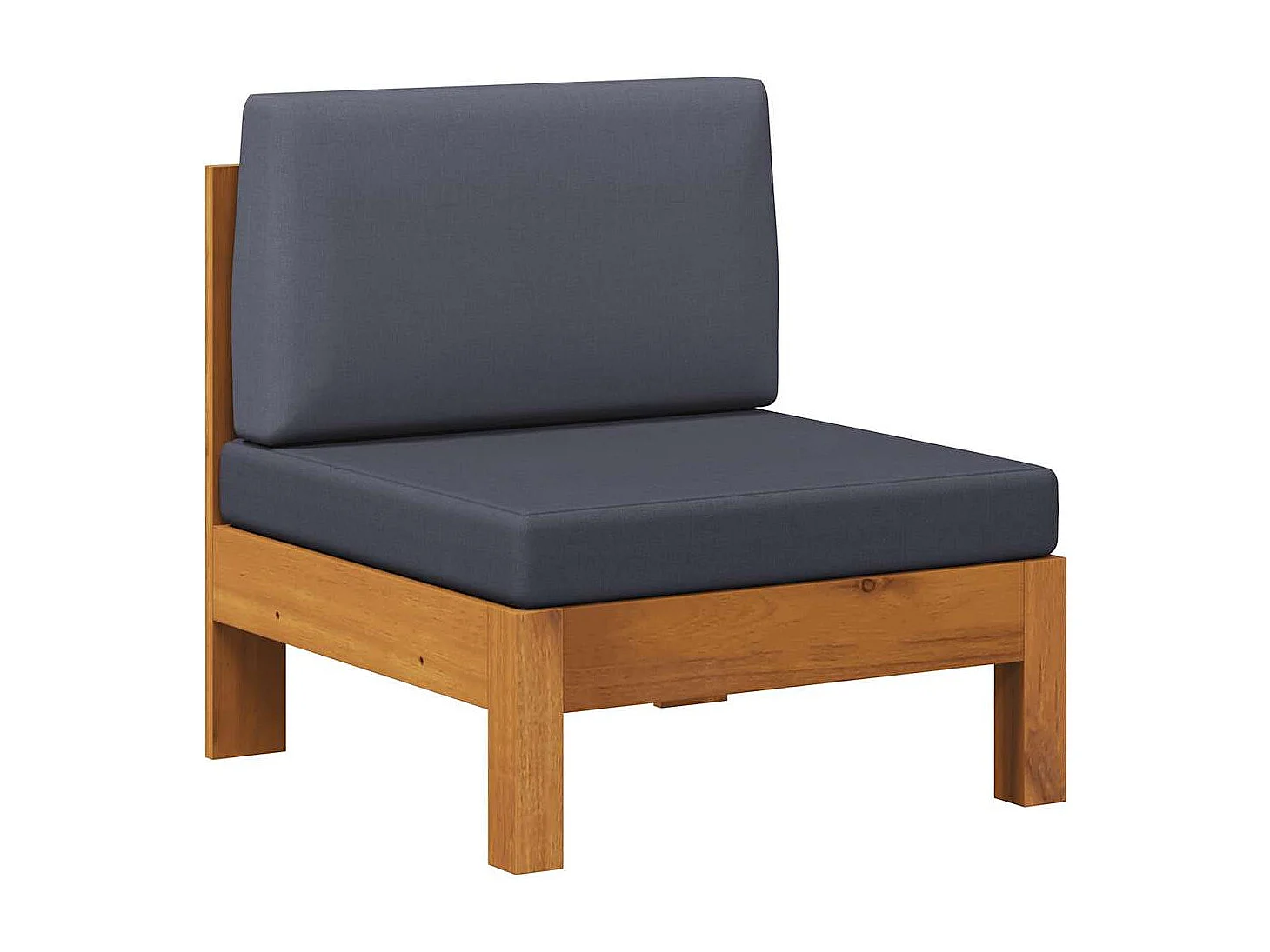 Sofá central de madera de acacia con cojines gris oscuro