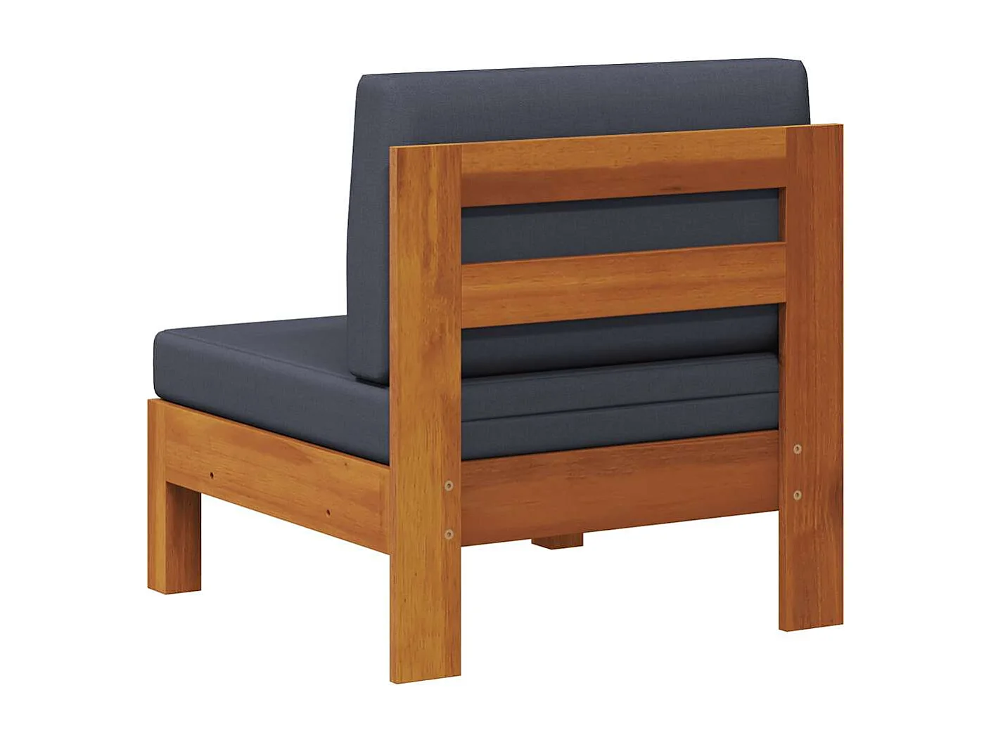 Sofá central de madera de acacia con cojines gris oscuro