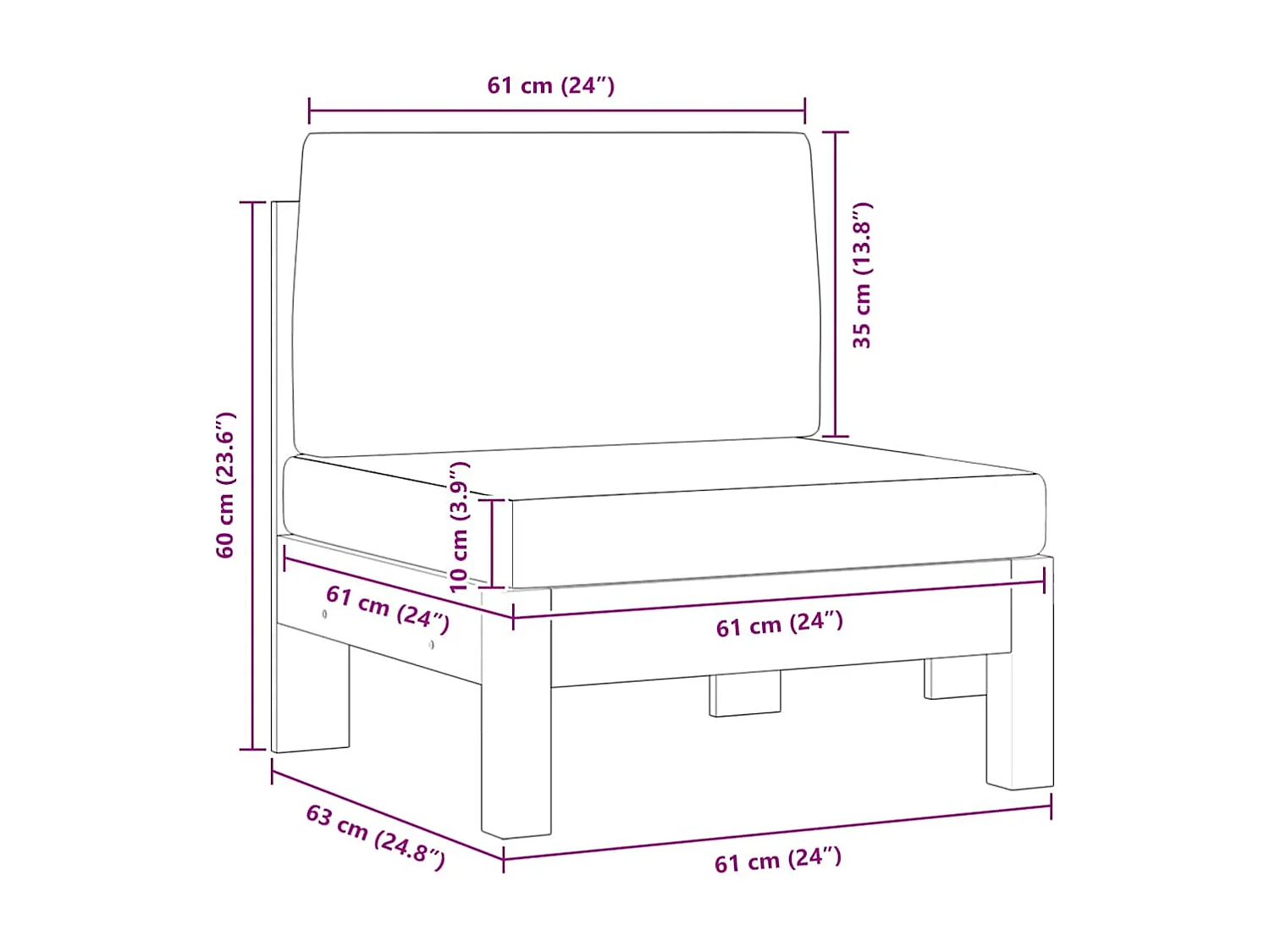 Canapé central avec coussins gris foncé Bois d'acacia solide