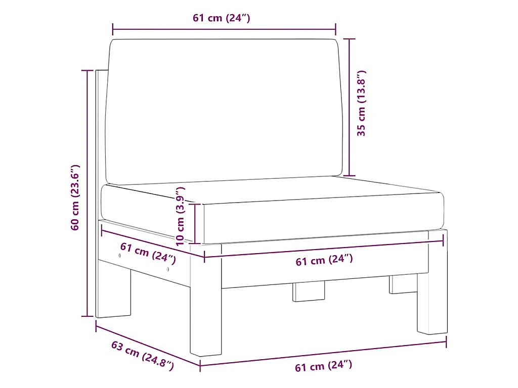 Middenbank met donkergrijze kussens massief acaciahout
