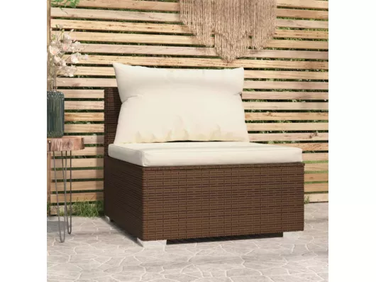 Kauf Unique Garten-Mittelsofa mit Kissen Braun Poly Rattan