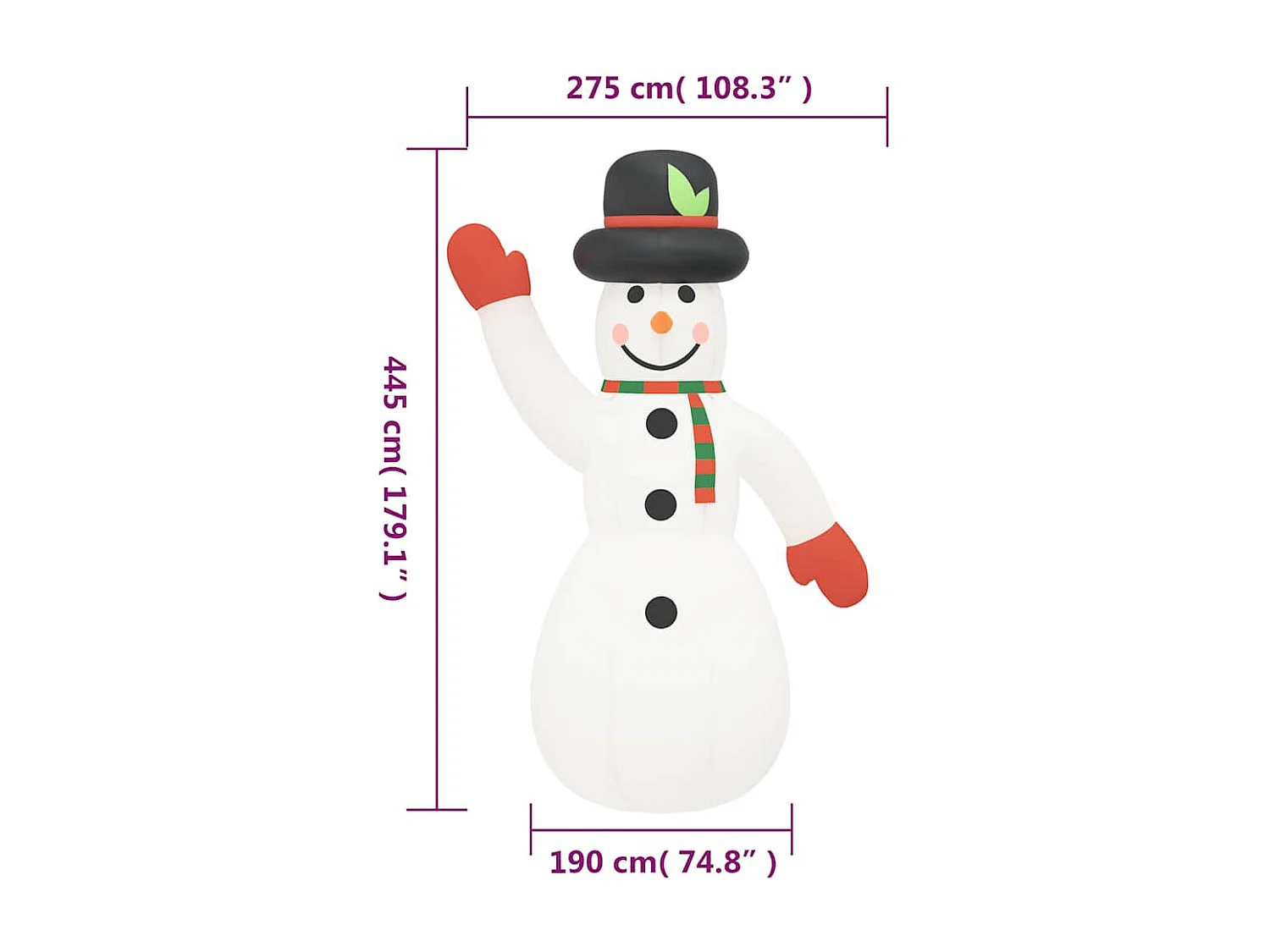 Bonhomme de neige gonflable avec LED 455 cm