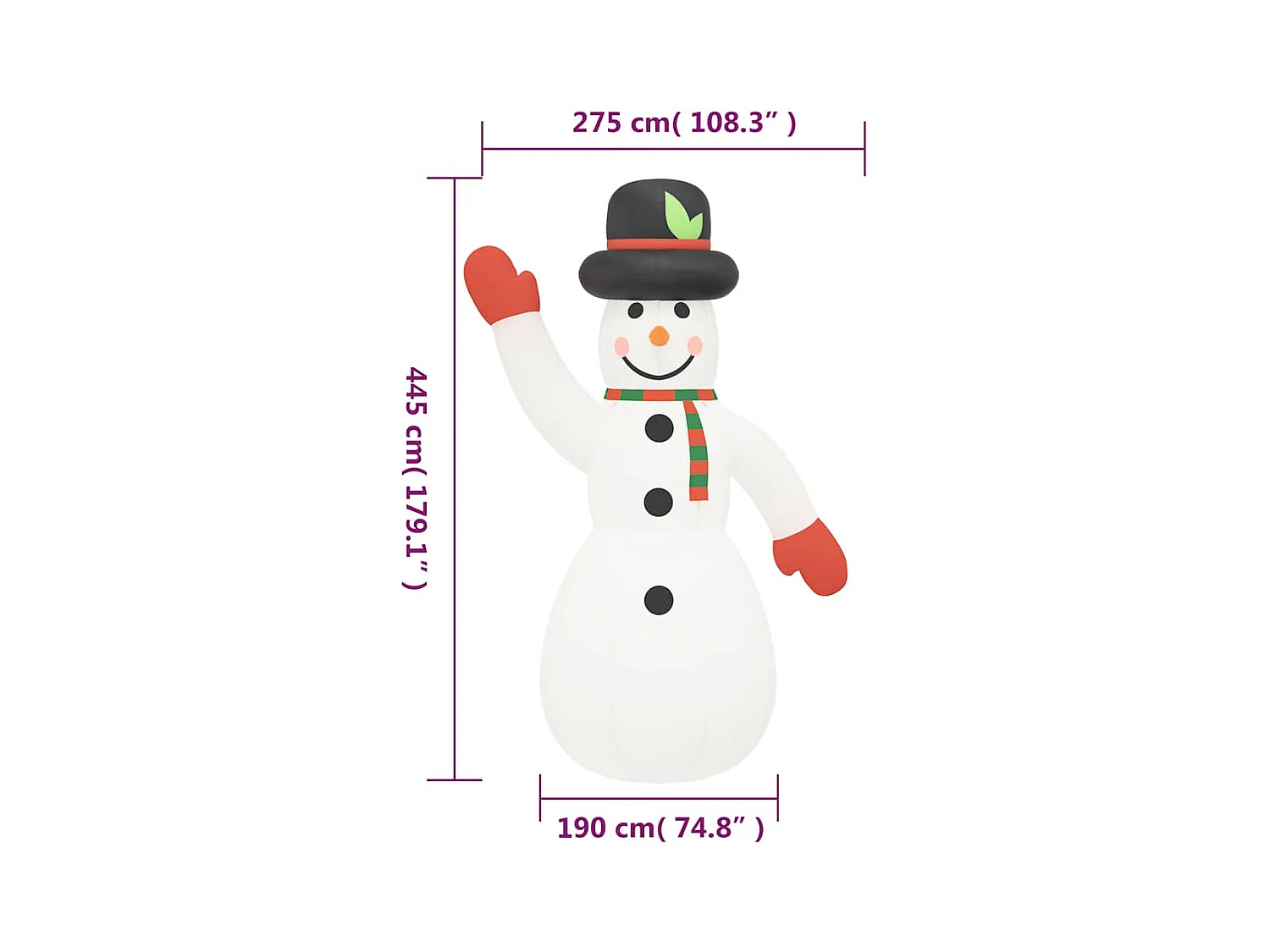 Aufblasbarer Schneemann mit LEDs 455 cm