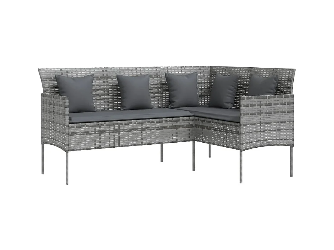 Canapé d'extérieur en L avec coussins Résine tressée Gris