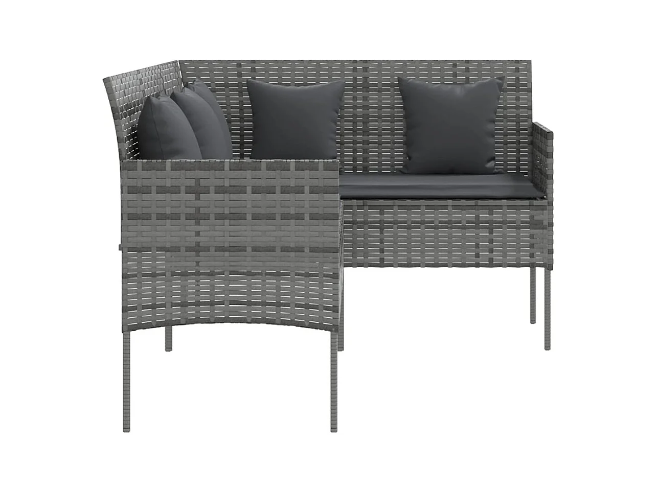 Canapé d'extérieur en L avec coussins Résine tressée Gris