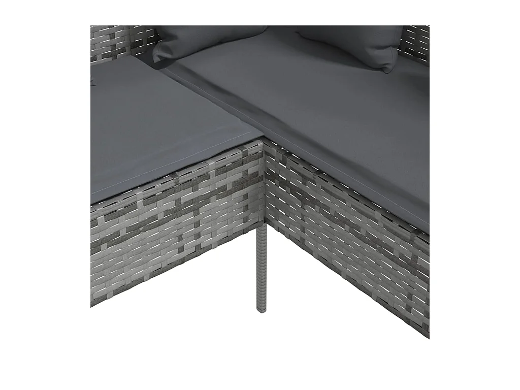 Canapé d'extérieur en L avec coussins Résine tressée Gris