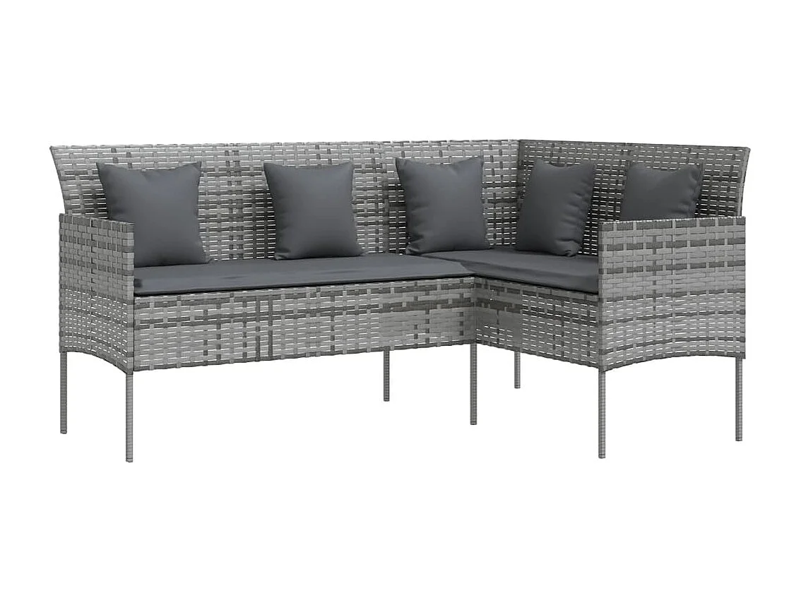 Canapé d'extérieur en L avec coussins Résine tressée Gris