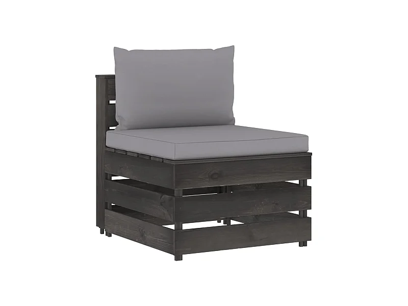 Sofá central seccional con cojines madera impregnada gris