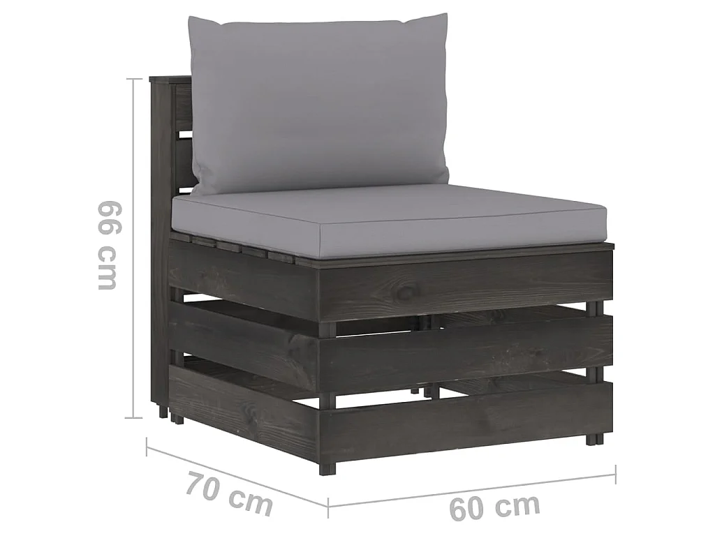 Divano Centrale Modulare con Cuscini in Legno Impregnato Grigio