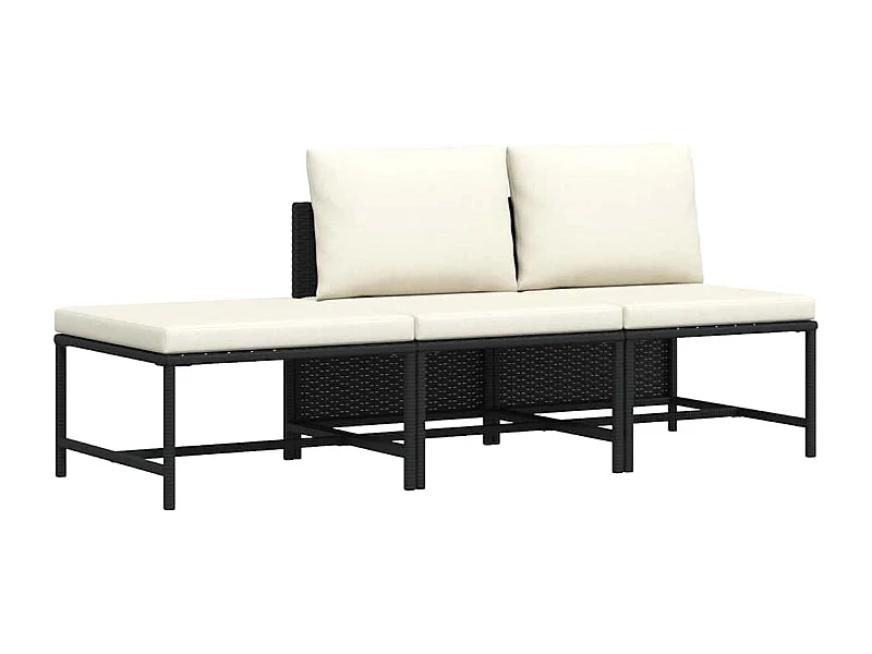 3-tlg. Garten-Sofagarnitur mit Auflagen Schwarz Poly Rattan