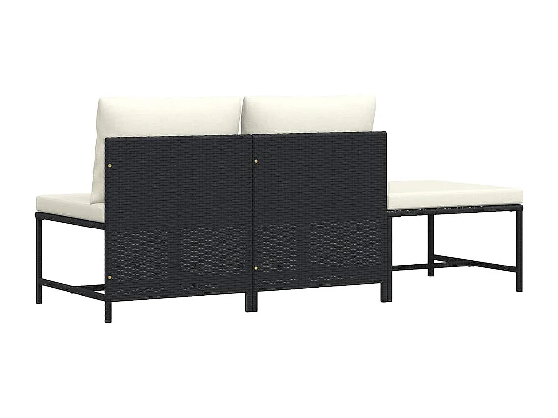 Canapés de jardin 3 pcs avec coussins Noir Résine tressée